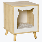 PawHut Casetta per Gatti 2 in 1 e Tavolino, Cuscino Lavabile e Gambe in Legno, 40x40x50cm