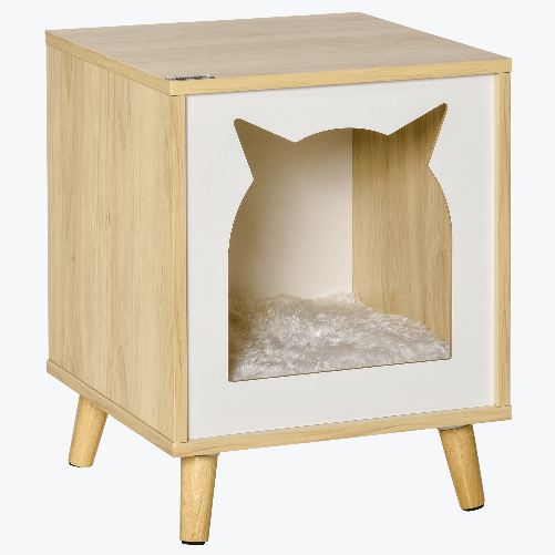 PawHut-Casetta-per-Gatti-2-in-1-e-Tavolino-Cuscino-Lavabile-e-Gambe-in-Legno-40x40x50cm