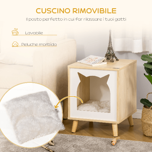 PawHut-Casetta-per-Gatti-2-in-1-e-Tavolino-Cuscino-Lavabile-e-Gambe-in-Legno-40x40x50cm