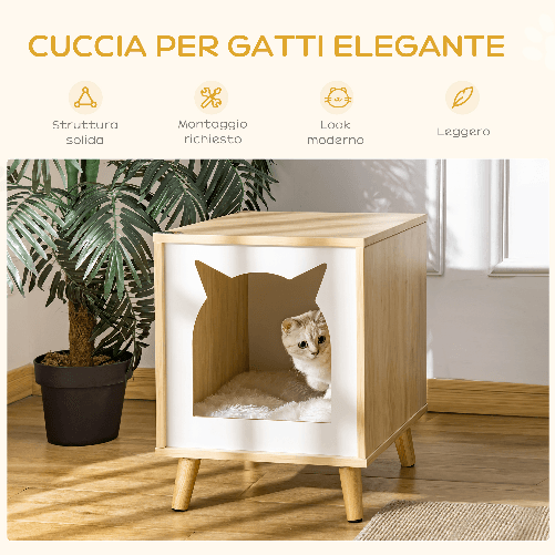 PawHut-Casetta-per-Gatti-2-in-1-e-Tavolino-Cuscino-Lavabile-e-Gambe-in-Legno-40x40x50cm