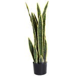 Outsunny Sanseveria Artificiale Pianta da Esterno e Interno con Vaso Decorativo Realistica Verde e Giallo Ф15cm x 80cm