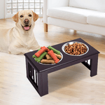 Pawhut-Ciotola-Rialzata-per-Cani-in-Acciaio-Inossidabile-Base-in-Legno-MDF-con-2-Piatti