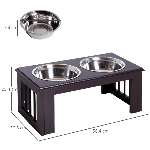 Pawhut-Ciotola-Rialzata-per-Cani-in-Acciaio-Inossidabile-Base-in-Legno-MDF-con-2-Piatti