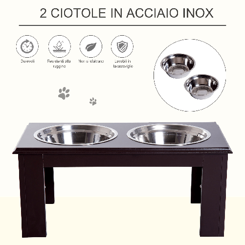 Pawhut-Ciotola-Rialzata-per-Cani-in-Acciaio-Inossidabile-Base-in-Legno-MDF-con-2-Piatti