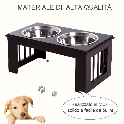 Pawhut-Ciotola-Rialzata-per-Cani-in-Acciaio-Inossidabile-Base-in-Legno-MDF-con-2-Piatti