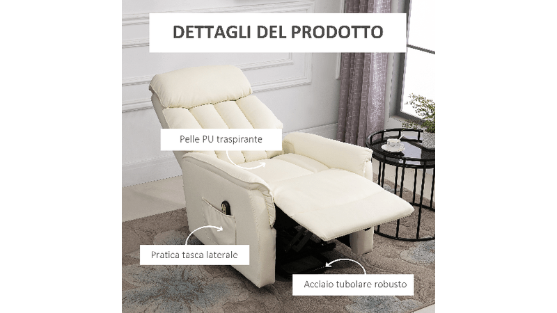 HOMCOM - Poltrona Relax Alzapersone Con Telecomando, Reclinabile Con  Poggiapiedi Crema - ePrice