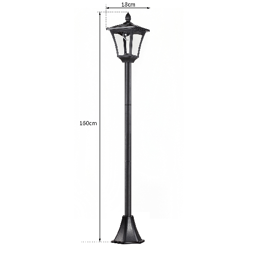 Outsunny-Lampione-LED-da-Esterno-ad-Energia-Solare-Lampada-da-Giardino-Lampada-da-Terra-Impermeabile-IP44-18×18×160cm-Nero