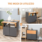 HOMCOM-Tavolo-Pieghevole-Salvaspazio-per-4-Persone-max-con-4-Ruote-Ripiano-Nascosto-e-Armadietto-con-Ante-70x83x75-cm