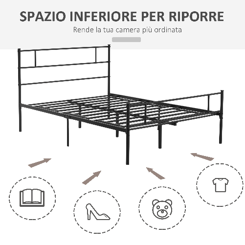 HOMCOM-Struttura-Letto-Una-Piazza-e-Mezza-in-Acciaio-140x200cm-con-Doghe-Testiera-e-Pediera