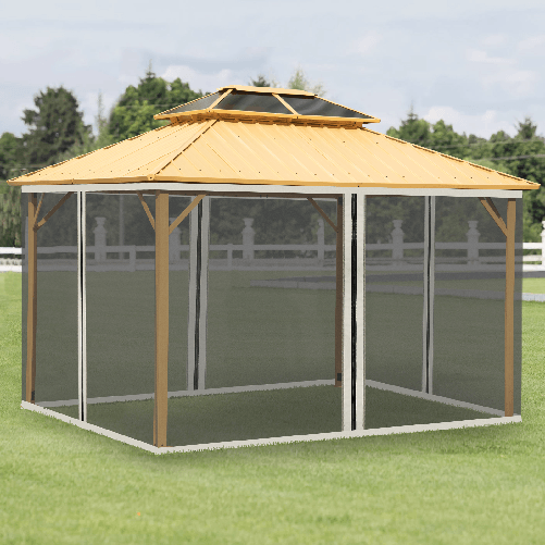 Outsunny-Zanzariera-per-Gazebo-3x4m-con-Cerniere-e-Anelli-Pannelli-da-352x207cm---Nero-Beige