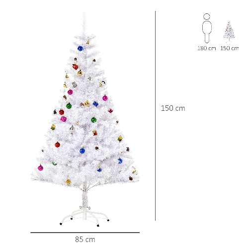 Albero Di Natale Addobbato Bianco HOMCOM Albero di Natale 150 cm con 680 Rami Addobbato, Bianco