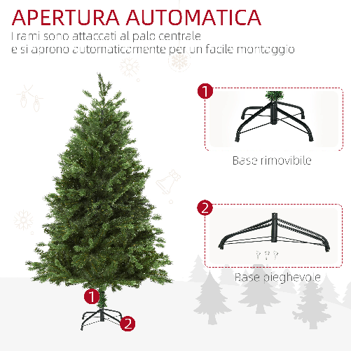 HOMCOM-Albero-di-Natale-Artificiale-da-180cm-con-Base-Pieghevole-e-Rimovibile