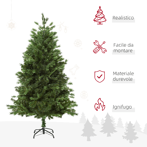 HOMCOM-Albero-di-Natale-Artificiale-da-180cm-con-Base-Pieghevole-e-Rimovibile