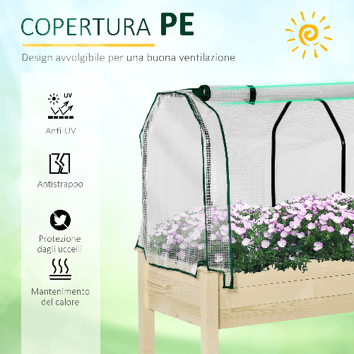 Outsunny-Letto-per-Orto-in-Cassetta-con-Serra-da-Giardino-Portapiante-da-Esterno-in-Legno-e-PE-per-Fiori-e-Verdure