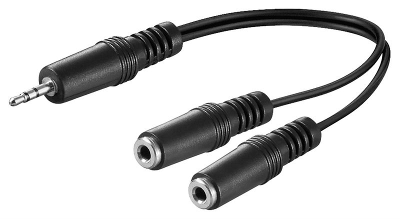 Wentronic-Goobay-35mm-Klinke-Adapterkabel-Schwarz-0.2-m---Klinke-35-mm-Stecker--3-Pin-Stereo-->-2x-Klinke-35-mm-Bu