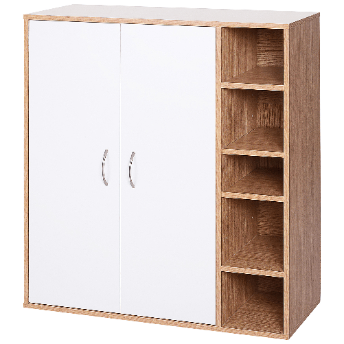 HOMCOM-Mobiletto-Multiuso-con-2-Ante-Ripiani-Regolabili-Bianco-e-Legno-Chiaro