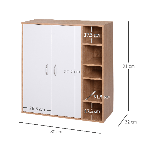 HOMCOM-Mobiletto-Multiuso-con-2-Ante-Ripiani-Regolabili-Bianco-e-Legno-Chiaro