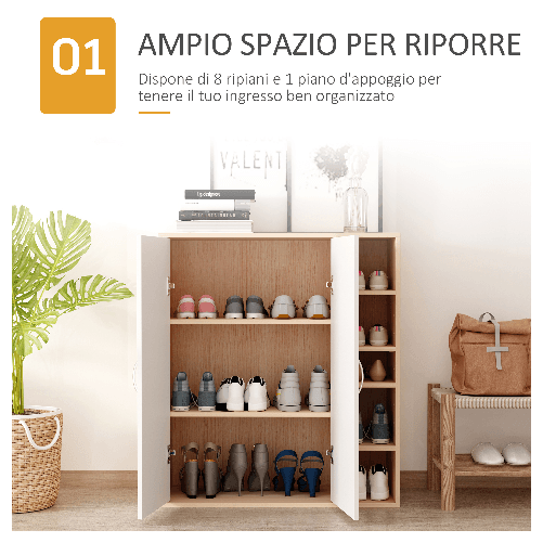 HOMCOM-Mobiletto-Multiuso-con-2-Ante-Ripiani-Regolabili-Bianco-e-Legno-Chiaro