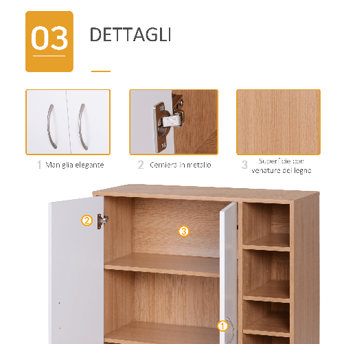 HOMCOM-Mobiletto-Multiuso-con-2-Ante-Ripiani-Regolabili-Bianco-e-Legno-Chiaro