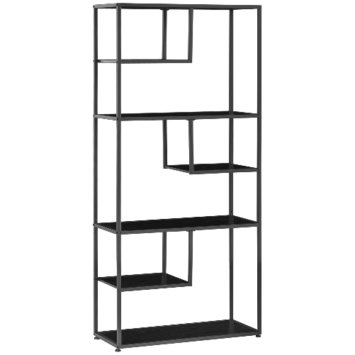 HOMCOM-Mobile-Libreria-a-7-Livelli-in-Truciolato-e-Acciaio-per-Soggiorno-Camera-da-Letto-e-Ufficio-83x34x180-cm-Nero