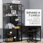 HOMCOM-Mobile-Libreria-a-7-Livelli-in-Truciolato-e-Acciaio-per-Soggiorno-Camera-da-Letto-e-Ufficio-83x34x180-cm-Nero