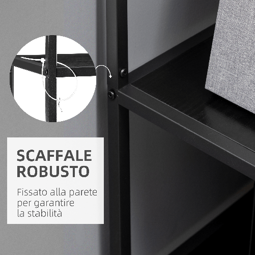 HOMCOM-Mobile-Libreria-a-7-Livelli-in-Truciolato-e-Acciaio-per-Soggiorno-Camera-da-Letto-e-Ufficio-83x34x180-cm-Nero