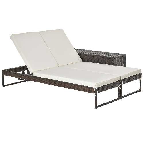 Outsunny-3pz-Componibile-2-Lettino-Prendisole-da-Giardino--60-x-195-x-86cm--e-1-Tavolino--121-x-40-x-50cm--Rattan-con-Materassini-Marrone-e-Bianco-Crema