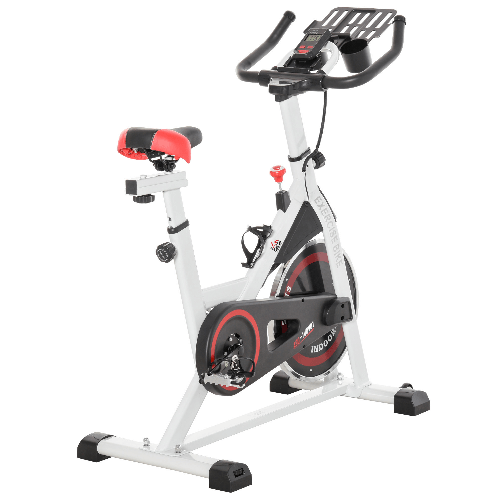 HOMCOM-Cyclette-Professionale-Cyclette-da-Camera-Regolabile-con-Schermo-LCD-e-Portabicchieri-Volano-8kg-Bianco