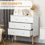 HOMCOM-Cassettiera-3-Cassetti-con-Maniglie-in-Truciolato-e-Legno-di-Pino-per-Soggiorno-e-Camera-80x30x80-cm-Bianco