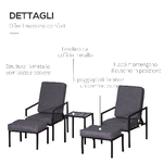 Outsunny-Set-5-Pezzi-Mobili-da-Esterno-2-Sedie-Sdraio-Reclinabili-2-Pouf-e-1-Tavolino-Grigio-e-Nero-Metallo-e-Poliestere