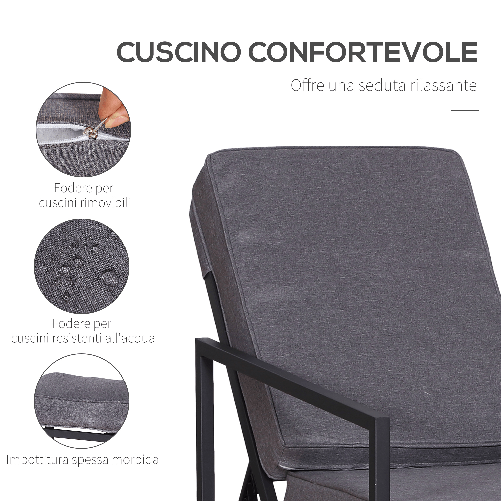 Outsunny-Set-5-Pezzi-Mobili-da-Esterno-2-Sedie-Sdraio-Reclinabili-2-Pouf-e-1-Tavolino-Grigio-e-Nero-Metallo-e-Poliestere