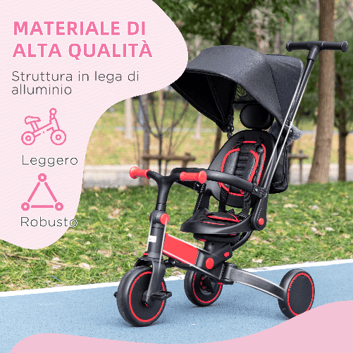 AIYAPLAY-Triciclo-per-Bambini-con-Maniglione-3-in-1-e-Tettuccio-Regolabile-Eta-18-48-Mesi-Rosso