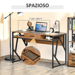 HOMCOM-Scrivania-in-Metallo-e-MDF-Stile-Industriale-con-Mensole-e-Cassetto-120x60x76cm-Nero-Marrone