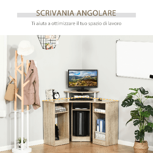 HOMCOM-Scrivania-Angolare-Porta-Pc-con-ripiano-per-Monitor-Rovere