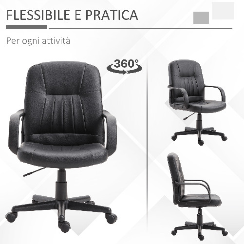 Vinsetto-Sedia-da-Ufficio-Ergonomica-e-Girevole-Poltrona-da-Ufficio-con-Altezza-Regolabile-in-Similpelle-60×60×90-99cm-Nero