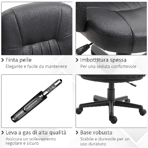 Vinsetto-Sedia-da-Ufficio-Ergonomica-e-Girevole-Poltrona-da-Ufficio-con-Altezza-Regolabile-in-Similpelle-60×60×90-99cm-Nero