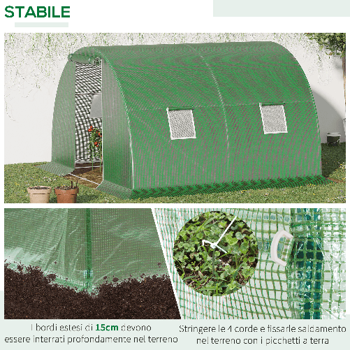 Outsunny-Serra-a-Tunnel-da-Esterno-3x3x2m-con-Copertura-in-PE-Porta-con-Cerniera-e-4-Finestre-Verde