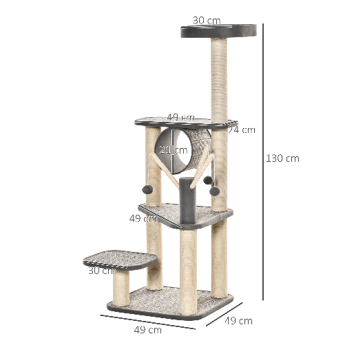 PawHut-Albero-Tiragraffi-per-Gatti-Adulti-e-Gattini-da-130cm-Tunnel-per-Gatti-e-Pali-in-Sisal---Grigio