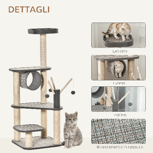 PawHut-Albero-Tiragraffi-per-Gatti-Adulti-e-Gattini-da-130cm-Tunnel-per-Gatti-e-Pali-in-Sisal---Grigio