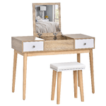 HOMCOM Tavolo da Trucco Moderno in Legno con Specchio Organizer Gioielli e Sgabello