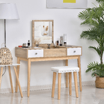 HOMCOM-Tavolo-da-Trucco-Moderno-in-Legno-con-Specchio-Organizer-Gioielli-e-Sgabello