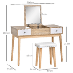 HOMCOM-Tavolo-da-Trucco-Moderno-in-Legno-con-Specchio-Organizer-Gioielli-e-Sgabello