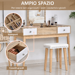 HOMCOM-Tavolo-da-Trucco-Moderno-in-Legno-con-Specchio-Organizer-Gioielli-e-Sgabello