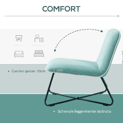 HOMCOM-Poltrona-in-Velluto-Stile-Nordico-Senza-Braccioli-con-Base-in-Metallo-Incrociata-55x69x68cm-Verde