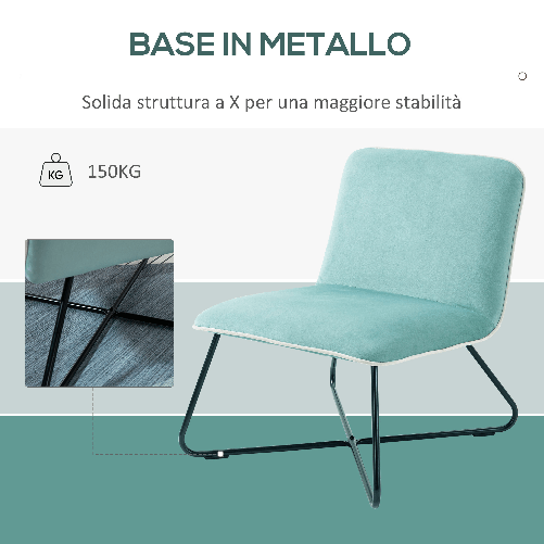 HOMCOM-Poltrona-in-Velluto-Stile-Nordico-Senza-Braccioli-con-Base-in-Metallo-Incrociata-55x69x68cm-Verde