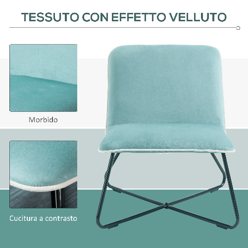 HOMCOM-Poltrona-in-Velluto-Stile-Nordico-Senza-Braccioli-con-Base-in-Metallo-Incrociata-55x69x68cm-Verde
