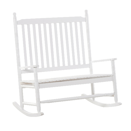 Outsunny-Sedia-a-Dondolo-2-Posti-in-Legno-con-Schienale-Alto-e-Braccioli-117x85x120-cm-Bianco
