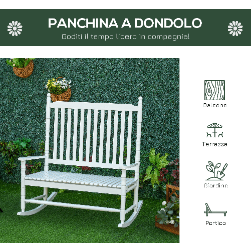 Outsunny-Sedia-a-Dondolo-2-Posti-in-Legno-con-Schienale-Alto-e-Braccioli-117x85x120-cm-Bianco