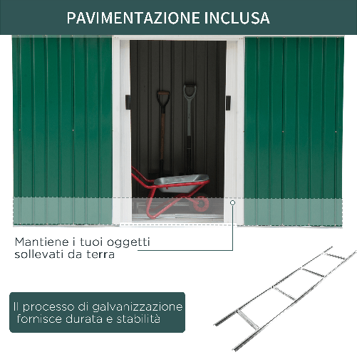 Outsunny-Casetta-da-Giardino-Porta-Utensili-in-Lamiera-di-Acciaio-con-Porte-Scorrevoli-280x130x172cm-Verde-Scuro