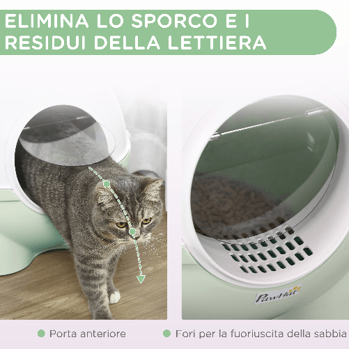 PawHut-Lettiera-per-Gatti-4kg-max-con-Paletta-in-PP-e-PC-53x51x48cm-Bianca-e-Verde